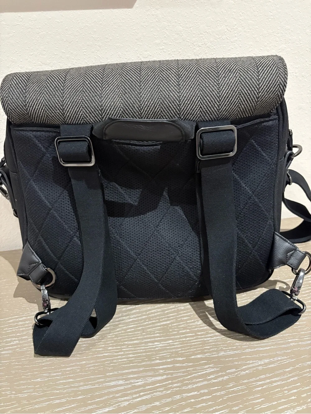 Nuna Gray Convertible Herringbone Baby Bag